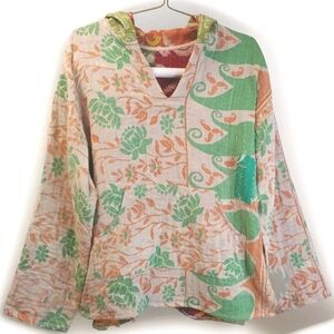 Kantha Patchwork Hoodie Woman Lg /XL Colorful Boho Fairy Coastal Festival 113A
